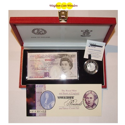 1999 £20 Note and Silver Proof Crown Set - Millennium